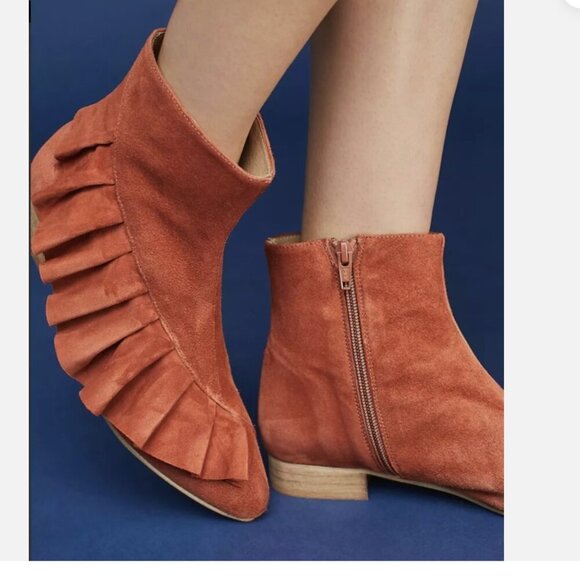 New Anthropologie Ruffled Suede Ankle Cuple Leather suede pink booties eu 35 - Picture 12 of 12